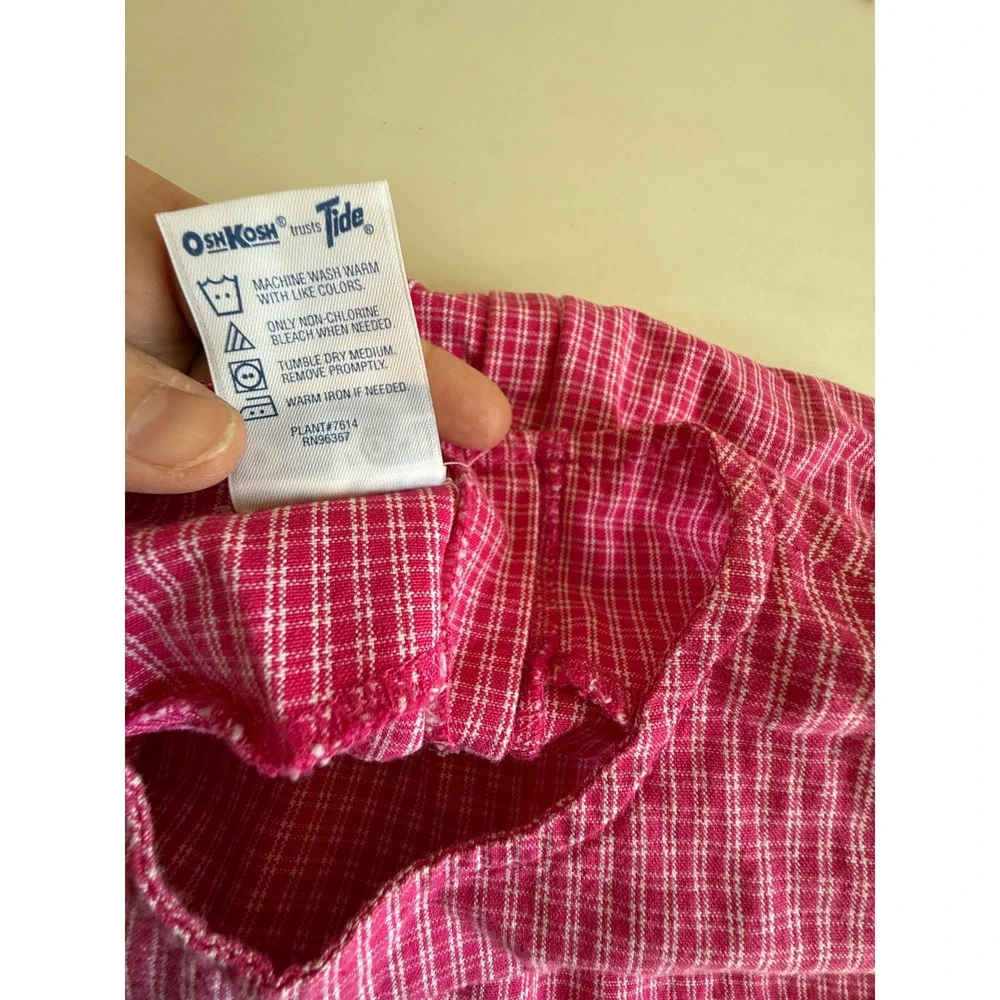 OshKosh B'gosh Dress Set Baby Girls 18M Pink Plaid‎ Vintage Gingham Bloomers 2pc